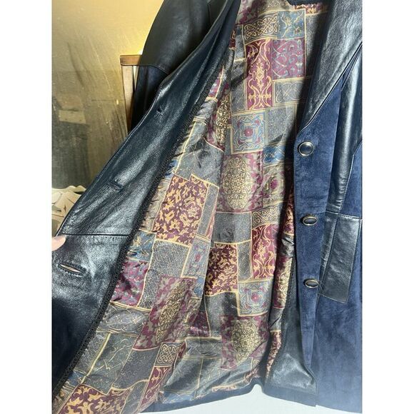 Vintage Credinova Genuine Leather Suede Patchwork Jacket Navy Blue Medium - Picture 8 of 12